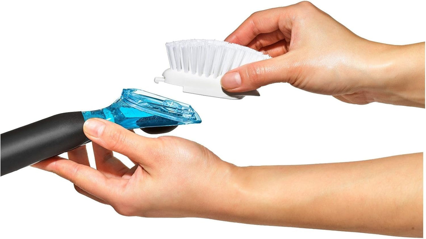 Soap Dispensing Dish Brush with Handle | Refillable Kitchen Scrub Brush
