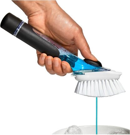Soap Dispensing Dish Brush with Handle | Refillable Kitchen Scrub Brush