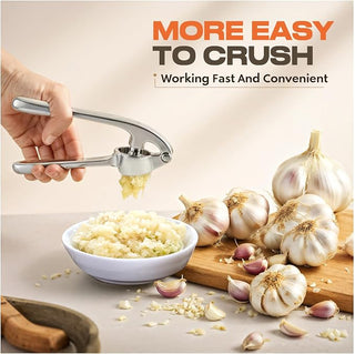 Stainless Steel Garlic Press Crusher with Peeler & Cleaning Brush | Garlic Mincer Tool