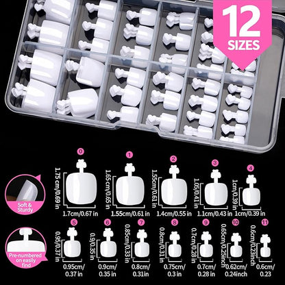 Teenitor White Press on Toenails for Women with Nail Glue, 120pcs White Toe Nail Press ons Acrylic Toenail Kit, Toe Nail Tips Square, Fake Toe Nails Glue on Toe, False Toenails for Missing Toenail