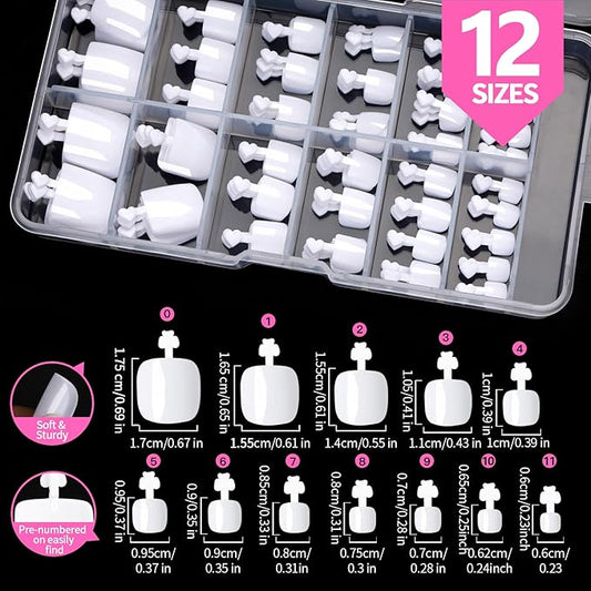 Teenitor White Press on Toenails for Women with Nail Glue, 120pcs White Toe Nail Press ons Acrylic Toenail Kit, Toe Nail Tips Square, Fake Toe Nails Glue on Toe, False Toenails for Missing Toenail