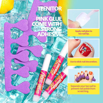 Teenitor White Press on Toenails for Women with Nail Glue, 120pcs White Toe Nail Press ons Acrylic Toenail Kit, Toe Nail Tips Square, Fake Toe Nails Glue on Toe, False Toenails for Missing Toenail