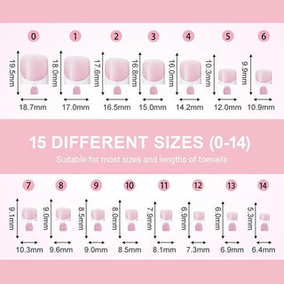 Toe Nail Press Ons, French Tips Toe Press On Nails, 150pcs Square Pre-Designed Soft Gel Thick False Toenail Extension, Berry Pink Full Cover Acrylic for DIY 15 Sizes