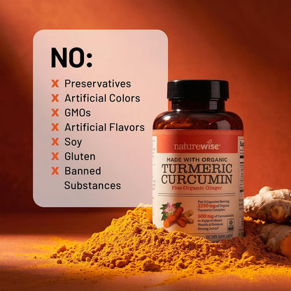 Turmeric Curcumin Supplement 2250mg with Black Pepper & Ginger | 180 Vegan Capsules