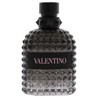 Valentino perfume bottle with black cap on a white background