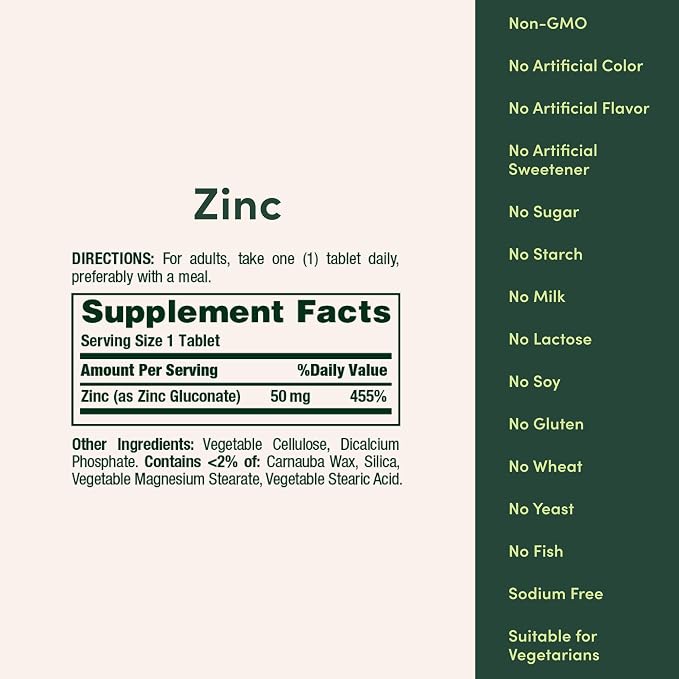 Zinc 50mg Dietary Supplement – 250 Tablets | Daily Mineral Support