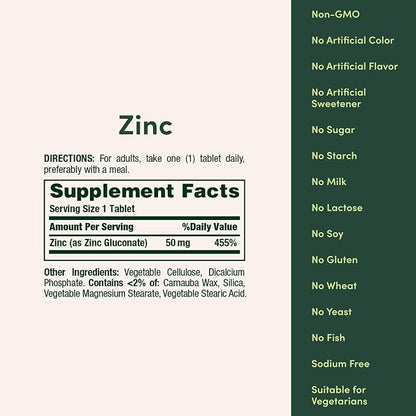 Zinc 50mg Dietary Supplement – 250 Tablets | Daily Mineral Support