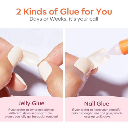 modelones Short Press on Nails, Oval Fake Nails Kit Press Ons with Nail Glue, Adhesive Tabs, Nail File, Prep Pad, Manicure Stick, 32Pcs 16 Sizes, White, Spring Women Girl Gift