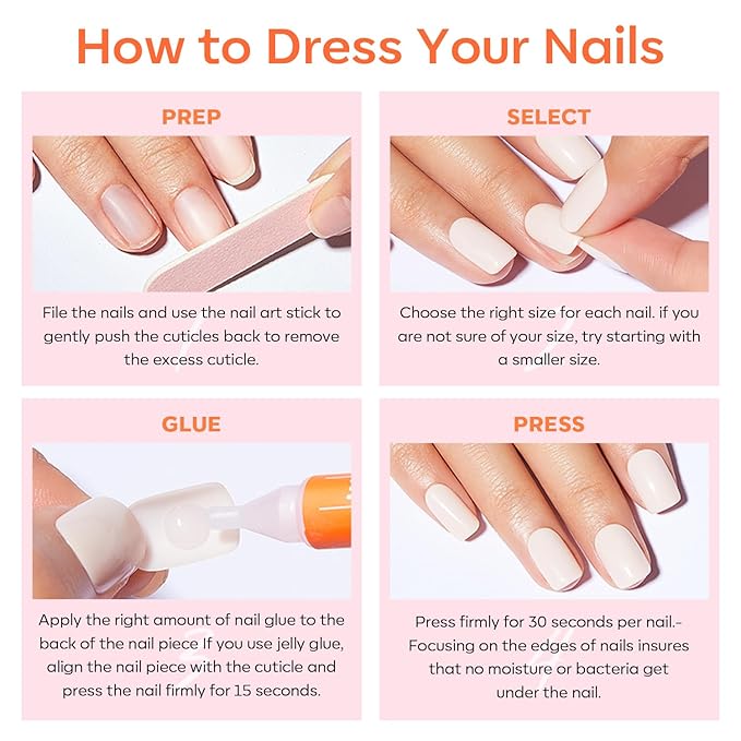 modelones Short Press on Nails, Oval Fake Nails Kit Press Ons with Nail Glue, Adhesive Tabs, Nail File, Prep Pad, Manicure Stick, 32Pcs 16 Sizes, White, Spring Women Girl Gift