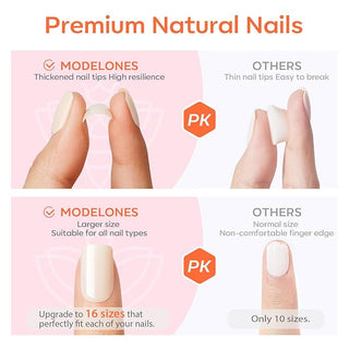 modelones Short Press on Nails, Oval Fake Nails Kit Press Ons with Nail Glue, Adhesive Tabs, Nail File, Prep Pad, Manicure Stick, 32Pcs 16 Sizes, White, Spring Women Girl Gift